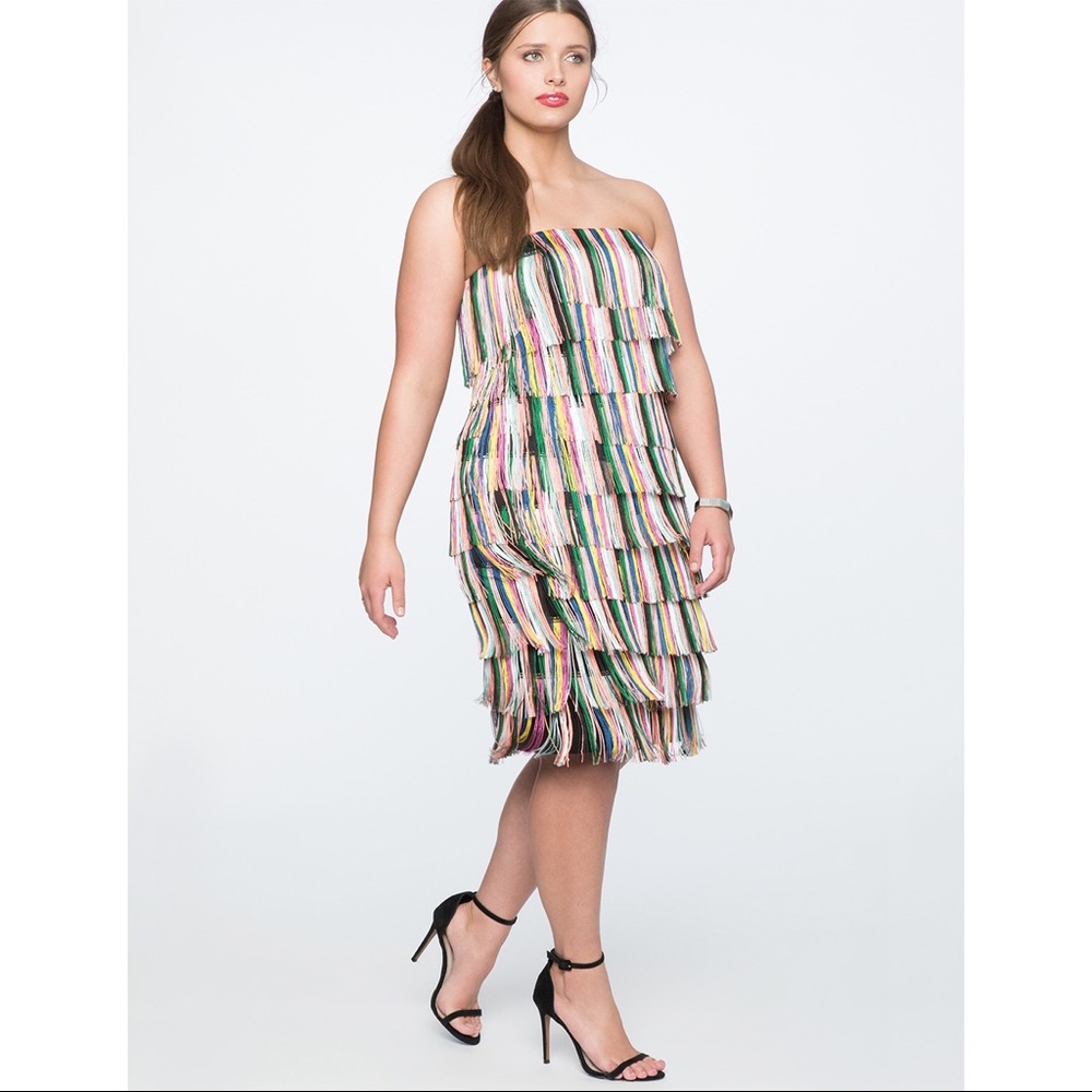 ELOQUII Multi color fringe Strapless Dress Size 18